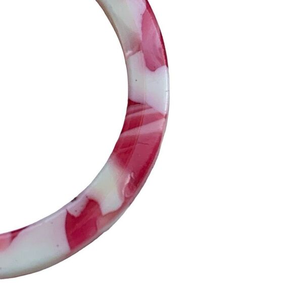 Swirled Red & White Marbleized Acetate Eco Hoop Handmade Earrings Unisex Gift - Picture 5 of 11